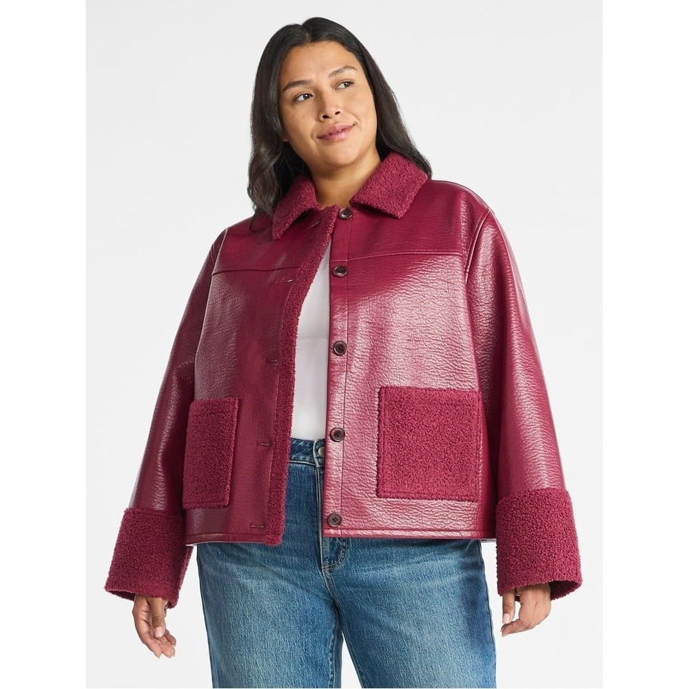 Terra & Sky Women's Plus Faux Shearling Jacket with Long Sleeves, 3x